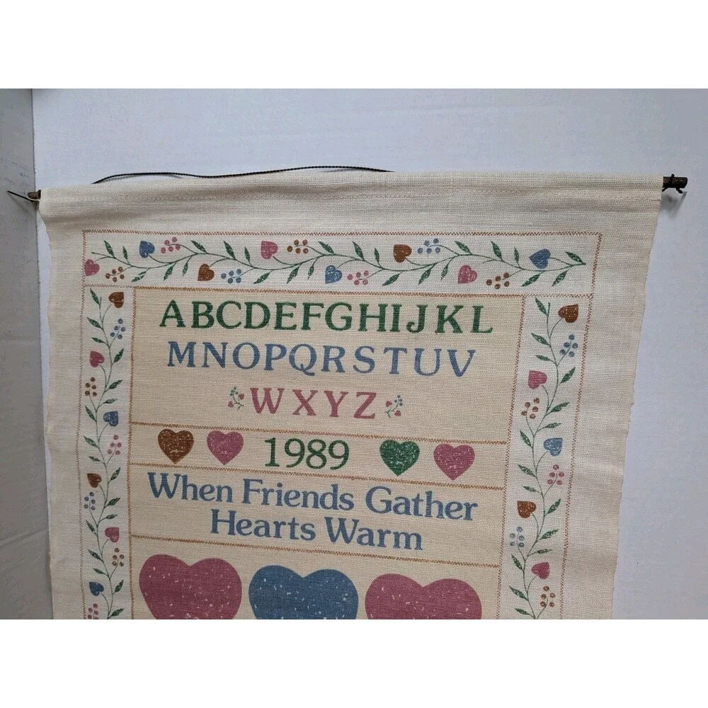 Vintage 1989 Calendar Tea Towel When Friends Gather Hearts Warm Cottagecore Cute